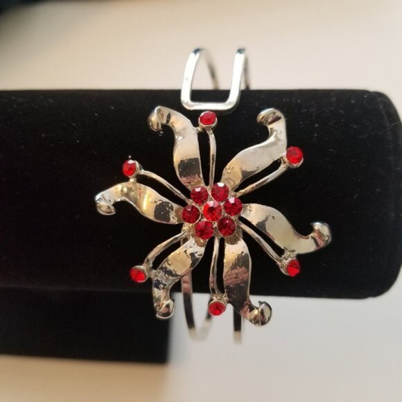 Red Rhinestone Hinged Bracelet - Picture 2 of 4